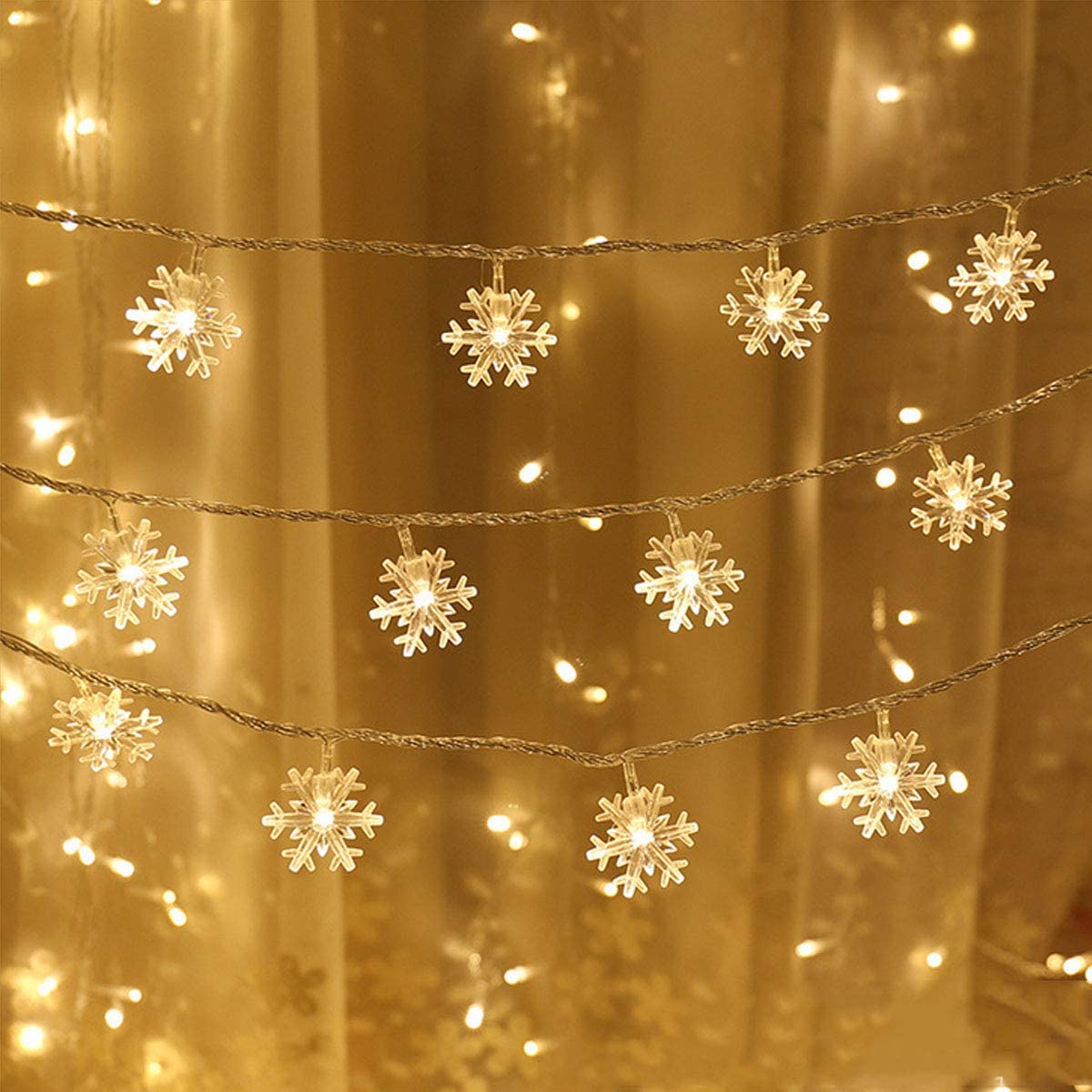 Snowflake String Lights Battery Operated Waterproof 20ft